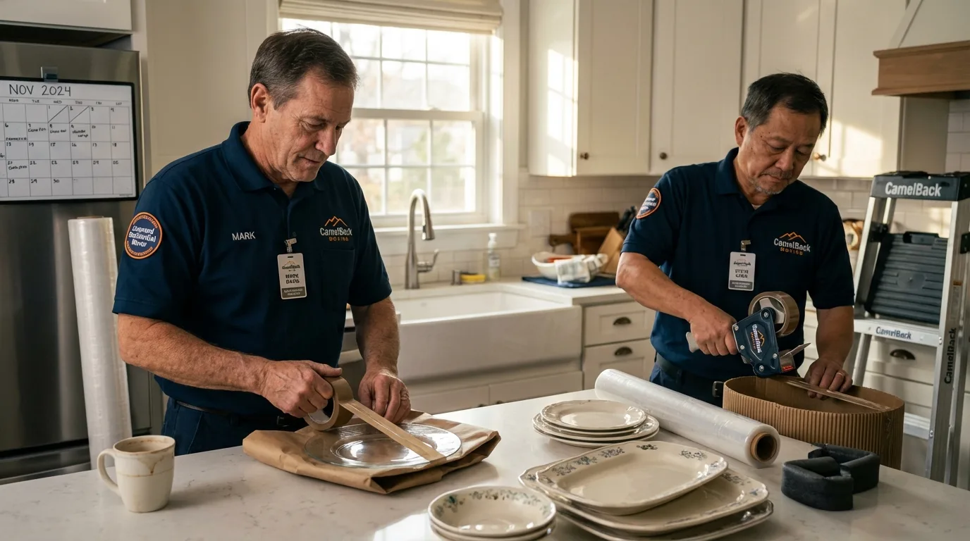 Professional crew packing kitchen dishware in Plaistow, NH